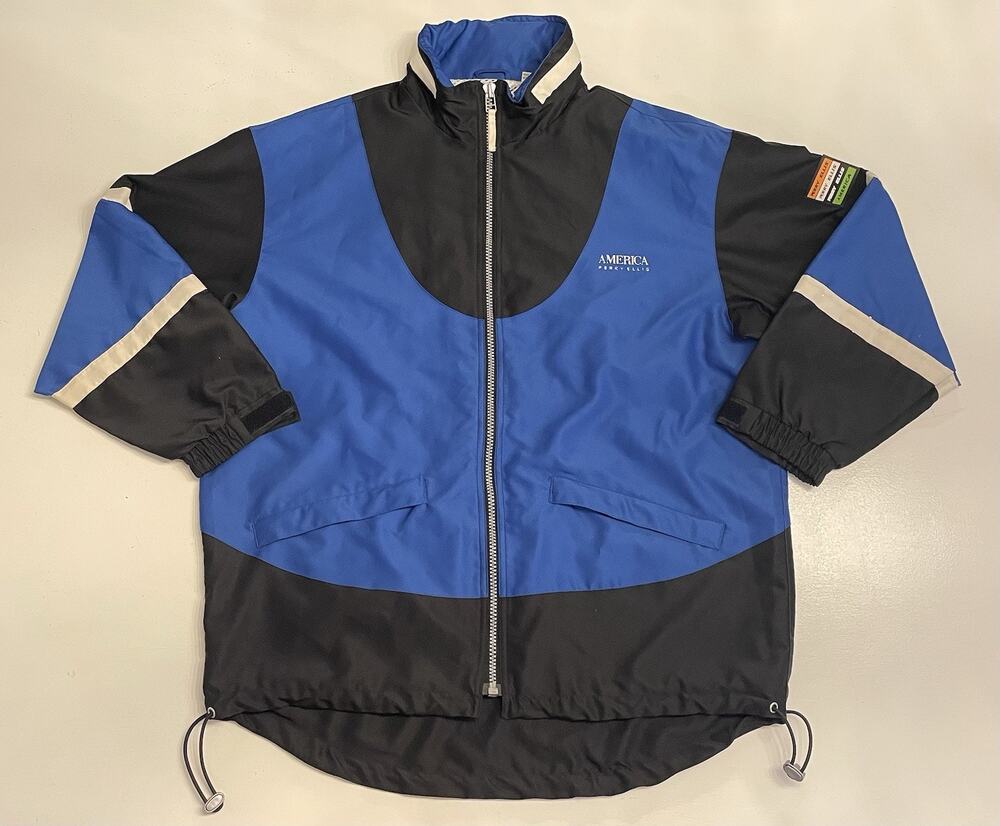 Vintage Perry Ellis America Windbreaker Jacket Men's Size L Colorblock Logo Blue